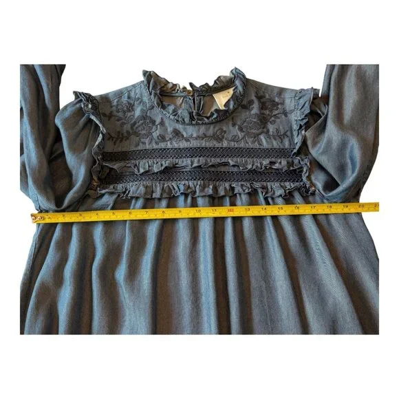 Kate Spade ♠️ Embroidered Indigo Chambray Dress | Medium | Rare Style - Picture 8 of 9